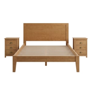 Cama Casal 2 Mesas de Cabeceira Madeira 3 Gavetas Taeda Freijo Festra