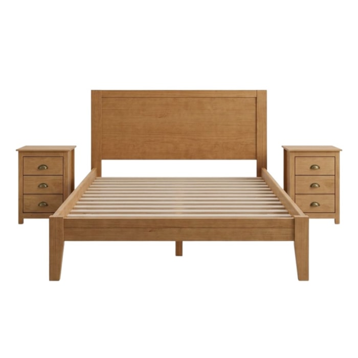 Cama Casal 2 Mesas de Cabeceira Madeira 3 Gavetas Taeda Freijo Festra