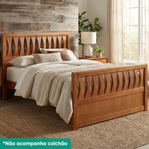 Cama Casal Madeira Macica Tuni 148 cm Ripas Usinadas Mogno Mell NATH