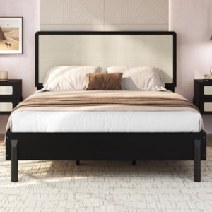Cama Casal Palhinha Oslo 27055 Pes Madeira 152 cm Nero Artesano