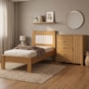 Cama de Solteiro e Comoda 4 Gavetas 1 Porta MDF Bela Nature Off Decmade