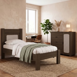 Cama de Solteiro e Comoda 4 Gavetas 1 Porta MDF Clara Chocolate Decmade