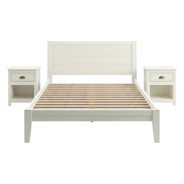 Cama Queen 2 Mesas de Cabeceira 1 Gaveta Madeira Macica Taeda Branco Freijo Festra