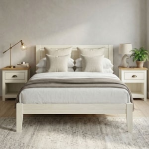 Cama Queen 2 Mesas de Cabeceira 1 Gaveta Madeira Macica Taeda Branco Freijo Festra