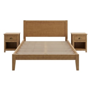 Cama Queen 2 Mesas de Cabeceira 1 Gaveta Madeira Macica Taeda Freijo Festra