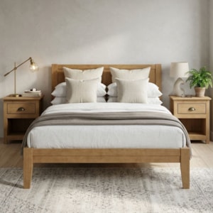 Cama Queen 2 Mesas de Cabeceira 1 Gaveta Madeira Macica Taeda Freijo Festra