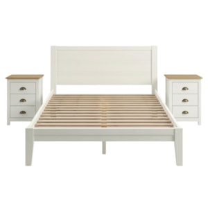Cama Queen 2 Mesas de Cabeceira 3 Gavetas Madeira Taeda Branco Freijo Festra