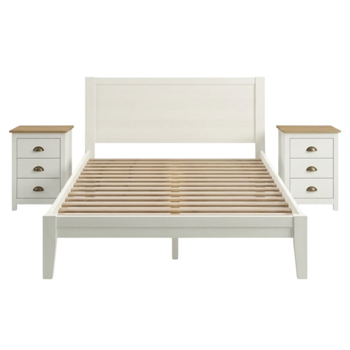 Cama Queen 2 Mesas de Cabeceira 3 Gavetas Madeira Taeda Branco Freijo Festra