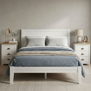 Cama Queen 2 Mesas de Cabeceira 3 Gavetas Madeira Taeda Branco Freijo Festra