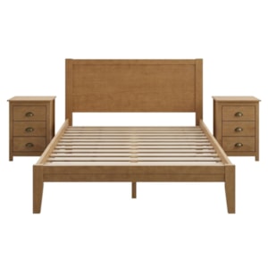 Cama Queen 2 Mesas de Cabeceira 3 Gavetas Madeira Taeda Freijo Festra