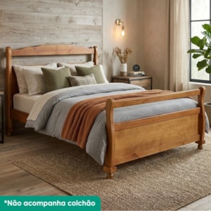 Cama Queen Madeira Macica 171 cm Glesa Pes Torneados Mogno Mell NATH