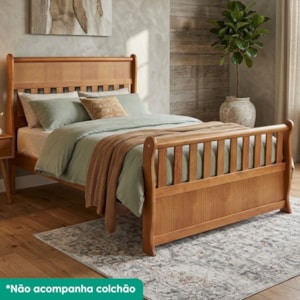 Cama Queen Madeira Macica Nalia 165 cm Pes Torneados Mogno Mell NATH