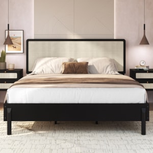 Cama Quenn Palhinha Oslo 27056 Pes Madeira 172 cm Nero Artesano