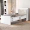 Cama Solteiro Bau 2 Gavetas MDF Tamires Capitone Branco Bege Decmade