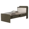 Cama Solteiro Bau 2 Gavetas MDF Tamires Capitone Castanho Bege Decmade