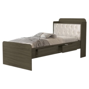 Cama Solteiro Bau 2 Gavetas MDF Tamires Capitone Castanho Bege Decmade