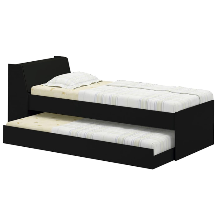 Cama Solteiro Bicama Cabeceira Bau 220x88 BB28 Preto Dtall