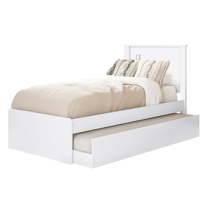 Cama Solteiro Com Auxiliar Barcelona Branco Branco Preto Tebar