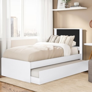 Cama Solteiro Com Auxiliar Barcelona Branco Branco Preto Tebar