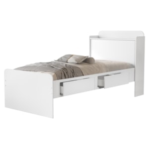 Cama Solteiro Com Bau 2 Gavetas MDF 220X98 cm Tamires Branco Decmade