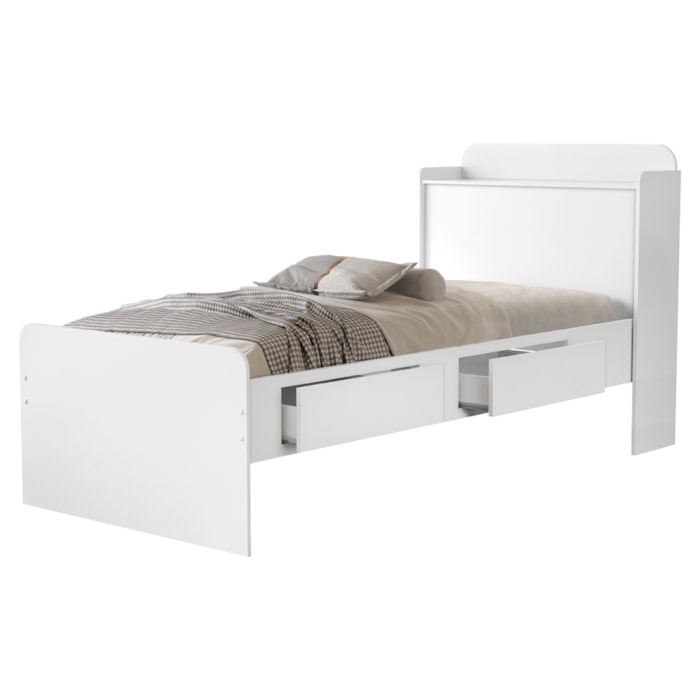 Cama Solteiro Com Bau 2 Gavetas MDF 220X98 cm Tamires Branco Decmade