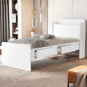 Cama Solteiro Com Bau 2 Gavetas MDF 220X98 cm Tamires Branco Decmade