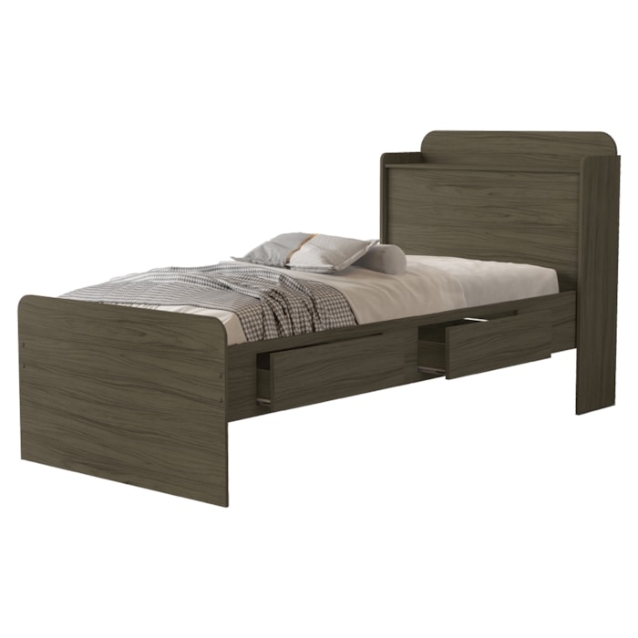 Cama Solteiro Com Bau 2 Gavetas MDF 220X98 cm Tamires Castanho Decmade
