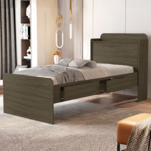 Cama Solteiro Com Bau 2 Gavetas MDF 220X98 cm Tamires Castanho Decmade