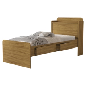 Cama Solteiro Com Bau 2 Gavetas MDF 220X98 cm Tamires Nature Decmade