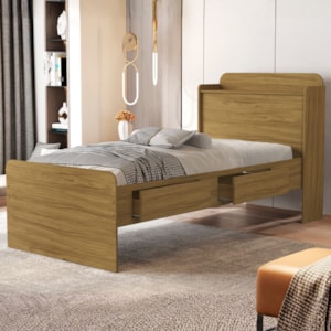 Cama Solteiro Com Bau 2 Gavetas MDF 220X98 cm Tamires Nature Decmade