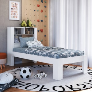 Cama Solteiro Com Cabeceira Funcional 111X214cm Branco PRODDY