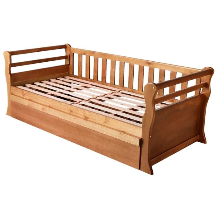 Cama Solteiro Com Cama Auxiliar Madeira Macica Nalia Mogno Mell NATH