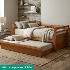 Cama Solteiro Com Cama Auxiliar Madeira Macica Nalia Mogno Mell NATH
