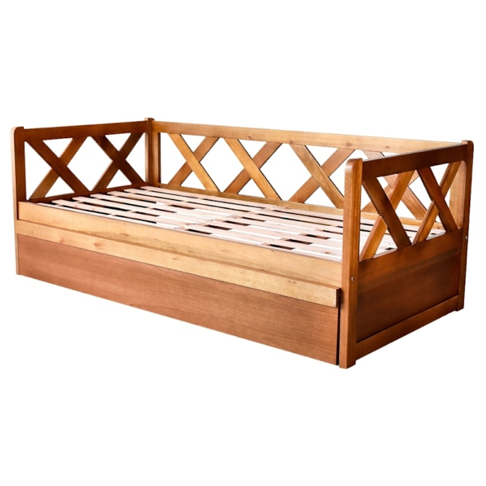 Cama Solteiro Com Cama Auxiliar Madeira Macica Xila Mogno Mell NATH