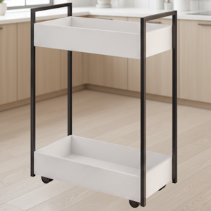 Carrinho Organizador Multiuso 2 Cestos BP 70 cm Lara Branco Eratto Moveis