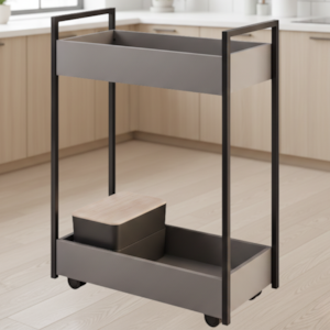 Carrinho Organizador Multiuso 2 Cestos BP Lara 70 cm Grafite Eratto Moveis