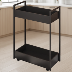 Carrinho Organizador Multiuso 2 Cestos BP Lara 70 cm Preto Eratto Moveis