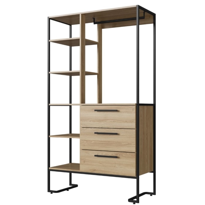 Closet 3 Gavetas P1060 182X103 cm Oak Preto PP Milani Store