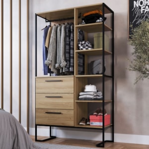 Closet 3 Gavetas P1060 182X103 cm Oak Preto PP Milani Store