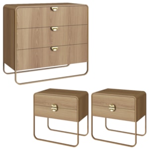 Comoda 02 Mesas de Cabeceira Organica Hanover Dourado Artesano