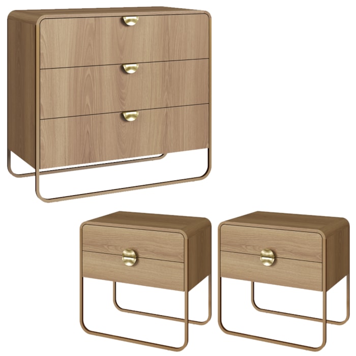 Comoda 02 Mesas de Cabeceira Organica Hanover Dourado Artesano