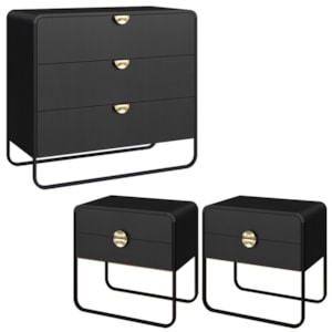 Comoda 02 Mesas de Cabeceira Organica Nero Preto Artesano
