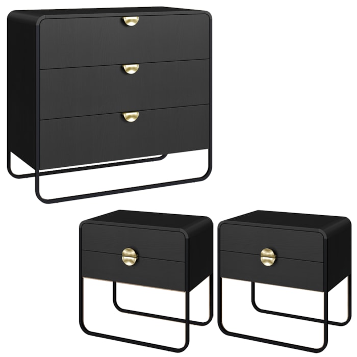 Comoda 02 Mesas de Cabeceira Organica Nero Preto Artesano