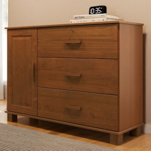 Comoda 3 Gavetas 1 Porta 117 cm Madeira Macica Taeda 1139C Castanho Festra