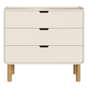 Comoda 3 Gavetas 90 cm Pes Madeira Maciça 28103 Off White Artesano