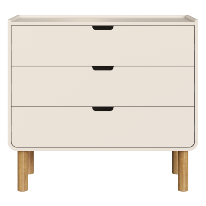 Comoda 3 Gavetas 90 cm Pes Madeira Maciça 28103 Off White Artesano