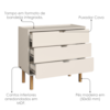 Comoda 3 Gavetas 90 cm Pes Madeira Maciça 28103 Off White Artesano