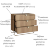 Comoda 3 Gavetas Organica 90 cm 28068 Hanover Dourado Artesano