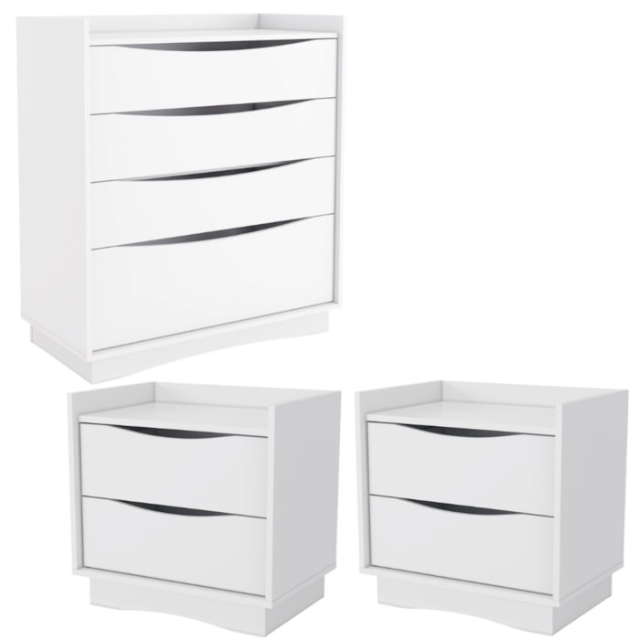 Comoda 4 Gavetas 02 Mesas de Cabeceira 2G M26061 Branco Kappesberg