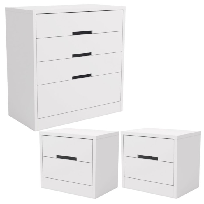 Comoda 4 Gavetas 02 Mesas de Cabeceira 2G S82224 Branco Kappesberg